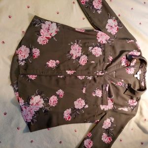Army Green and Flower Button Up Blouse